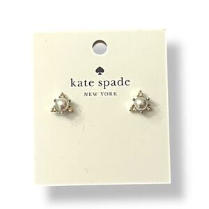 Kate Spade “You’re a Gem” Triangle Stud Earrings Champagne Pearl Silver Tone NWT